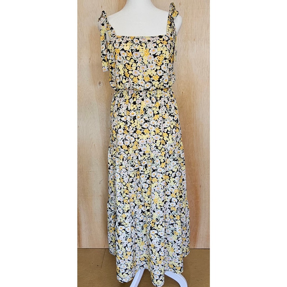 Social Standard By Sanctuary Black/White/Yellow Floral Tiered Maxi Dress Size M